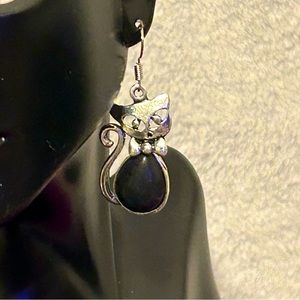 Semi-precious stone Cat Dangler Earrings